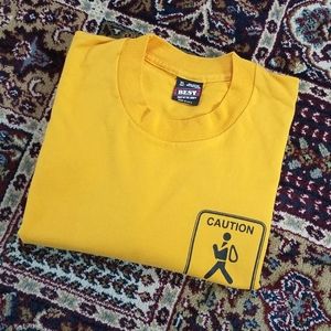 Vintage 90s Best Fruit Of the Loom Single Stitch "Caution Walker" Yellow TShirt
